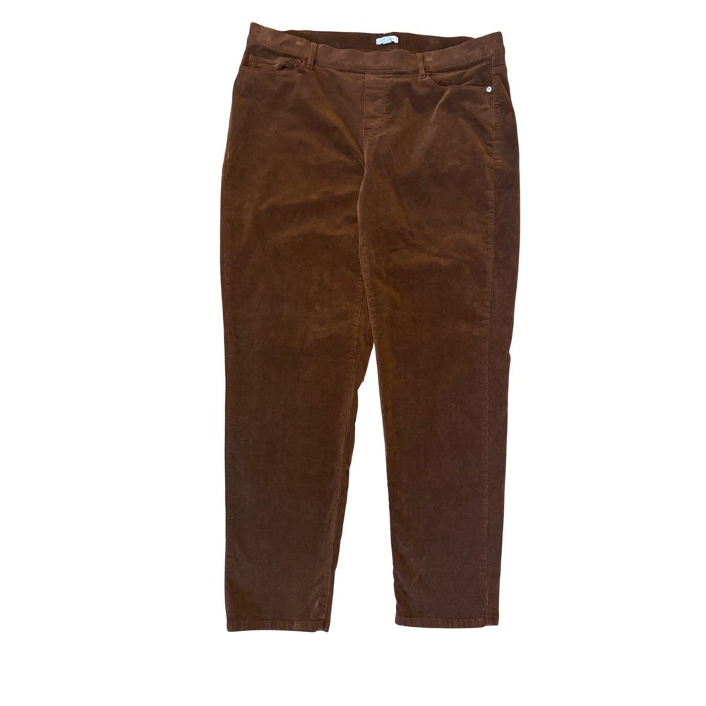 J Jill Corduroy Chocolate Brown Pants Pull On Elastic Waist 5 Pockets Size XL